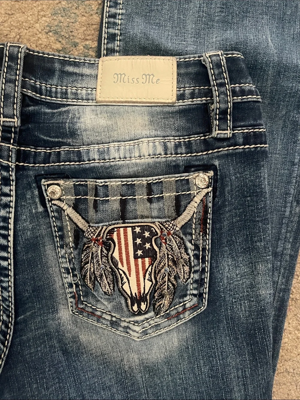 Miss Me Flare Jeans . Patriotic Bull . Size 29 - Picture 12 of 15